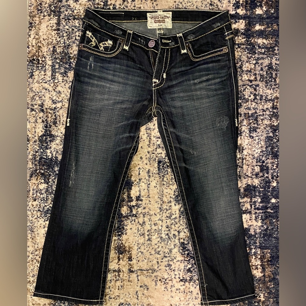 Big Star Liv Dark Wash Crop Capri Stitched Back Pockets Jeans